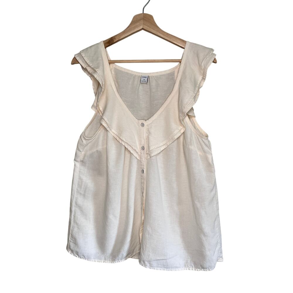 Old Navy Linen Blend Top Flutter Sleeve Boho Button Front Top Size M